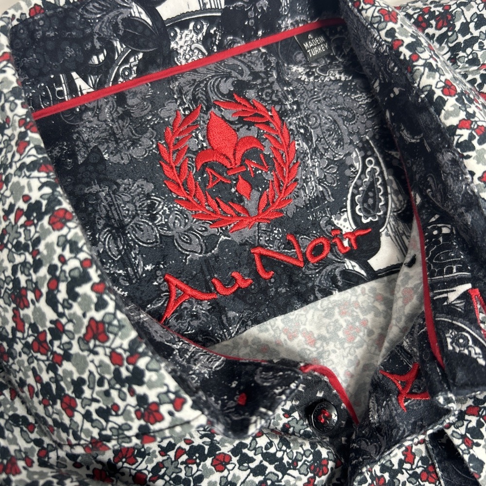 Au Noir Men's Size 4 Red Grey White Dress Shirt Long Sleeve Contrast Flip Cuff - Picture 4 of 16